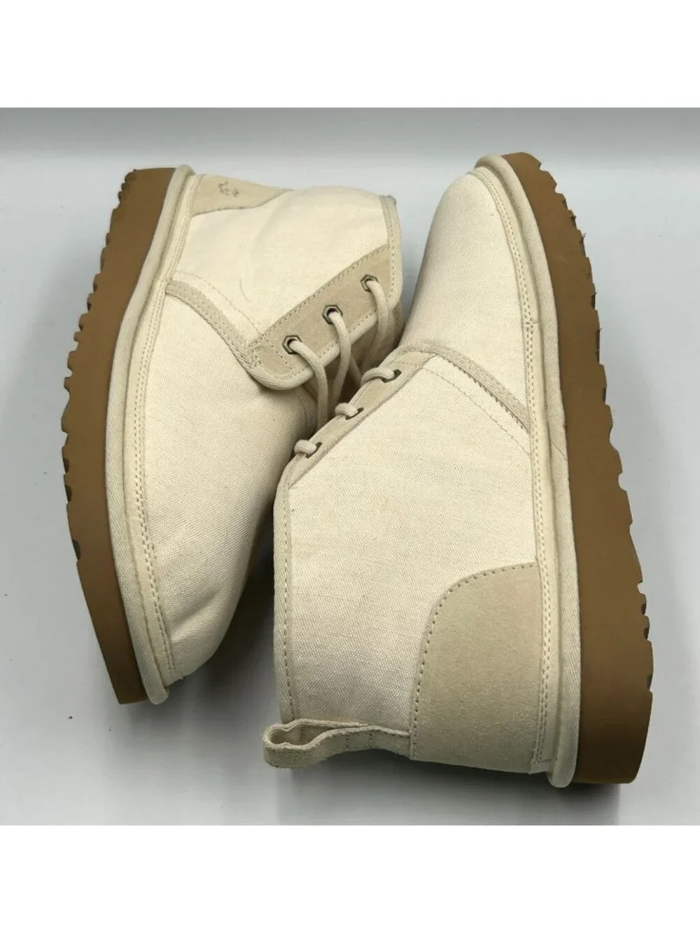 NWOB UGG Mens Beige Canvas Neumel II Wool Lined Lace-Up Chukka Boots Sz 12 3434